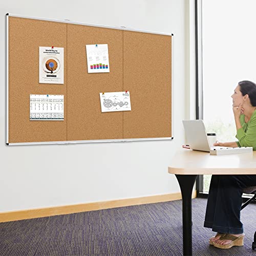 VIZ-PRO 96" x 48" Large Cork Bulletin Board, Foldable & Wall-Mounted Notice Pin Board with Silver Aluminum Frame, for School Home Office - 8' x 4' Corkboard - size: 96 X 48 Inches