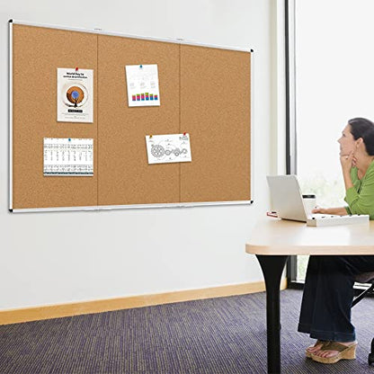VIZ-PRO 96" x 48" Large Cork Bulletin Board, Foldable & Wall-Mounted Notice Pin Board with Silver Aluminum Frame, for School Home Office - 8' x 4' Corkboard - size: 96 X 48 Inches