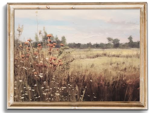 Uniro Vintage Wildflowers Wall Art for Bedroom Decor, Rustic Farmhouse Wall Decor Autumn Countryside Wall Painting Canvas Prints Landscape Oil Painting Fall Wall Decor Vintage Art Pictures for Bedroom Bathroom Kitchen Decor( 8" x 10"-UNFRAMED) - color: Fa