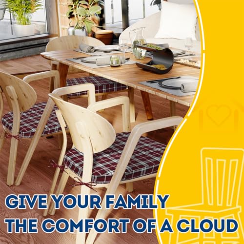 AAAAAcessories D-Shaped Chair Cushions, 2" Thick Dining Chair Pads with Ties and Removable, Machine-Washable Cover, 17" x 16", Set of 2, Red Checkered - color: Red Checkered, size: 2 Count(Pack of 1)