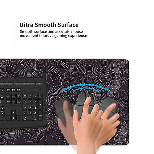 AQQA Large Mouse Pad Mat (35x17 in) Extended XXXL Gaming Mouse Pad with Non-Slip Rubber Base,Background Topographic Map Lines Contour Geographic for Gaming Office Laptop Computer Men Women - color: Black, size: 17L x 35W inches