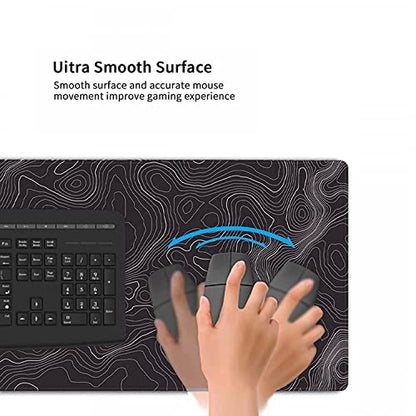 AQQA Large Mouse Pad Mat (35x17 in) Extended XXXL Gaming Mouse Pad with Non-Slip Rubber Base,Background Topographic Map Lines Contour Geographic for Gaming Office Laptop Computer Men Women - color: Black, size: 17L x 35W inches