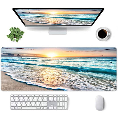 Large Mouse Pad Gaming Mousepad XL Sunrise Beach Wave Desk Mat Mouse Pad Long 31.5x11.8 in Extended Big Mousepad Waterproof Desk Pad with Non-Slip Base and Stitched Edges Computer Keyboard Mat - color: Sunrise Beach Wave