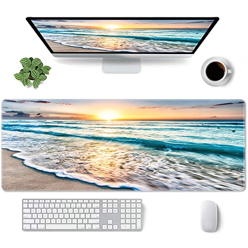 Large Mouse Pad Gaming Mousepad XL Sunrise Beach Wave Desk Mat Mouse Pad Long 31.5x11.8 in Extended Big Mousepad Waterproof Desk Pad with Non-Slip Base and Stitched Edges Computer Keyboard Mat - color: Sunrise Beach Wave