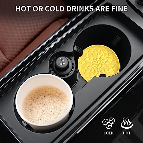 ME.FAN Car Coasters for Cup Holders [4 Pack] - 2.75In Silicone Auto Mug Mats - Universal Non-Slip Recessed Car Interior AccessoriesYellow - color: 4 Pack-yellow