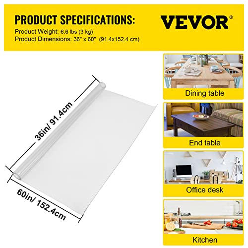 VEVOR Clear Desk Cover Protector, 36 X 60 inch, 2 mm Rectangle Waterproof Thick Plastic Clear Pad Mat, Scratch Proof and Easy Cleaning for Office, Dresser, Night Stand - size: 36" x 60" (Rectangular)