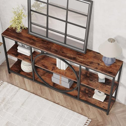 Tribesigns Extra Long Console Table, 70.9 inch Narrow Sofa Tables with 3 Tier Wood Storage Shelves Industrial Metal Frame for Entryway Hallway Living Room Behind Couch, Rustic Brown Black - color: Black Brown