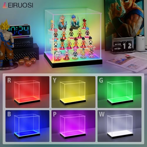 Acrylic Display Case with RGBW LED Light, 5 Tier Clear Display Box, Dustproof Display Cabinet Shelf for Action Figures and Collectibles, Mini Toys, Assembly Showcase (11.81x11.02x12.99in) - size: 5 Tier 11.81x11.02x12.99in