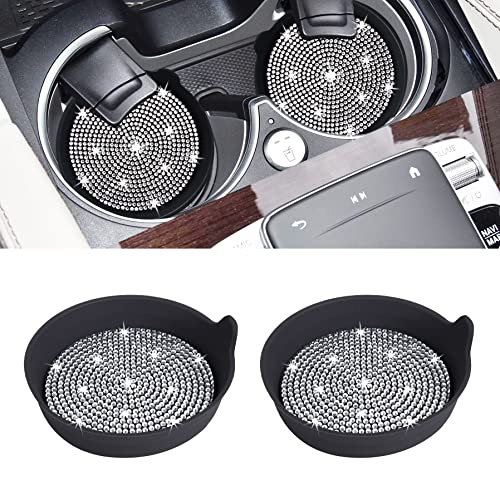 Amooca Car Cup Coaster Universal Non-Slip Cup Holders Bling Crystal Rhinestone Car Interior Accessories 2 Pack Black Whole Rhinestone - color: Black Whole Rhinestone, size: 2 Pack