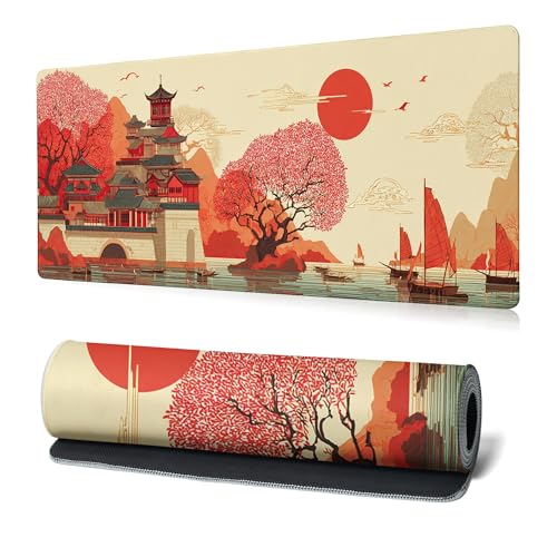 Scenery of Japan Gaming Mouse Pad Large Desk Mat Extended Keyboard Mouse Pad Anime Mousepad with Non-Slip Base and Stitched Edge Mouse Mat Desk Pad 31.5 x 11.8 Mouse Pads for Desk Home Office Gaming - color: Scenery of Japan