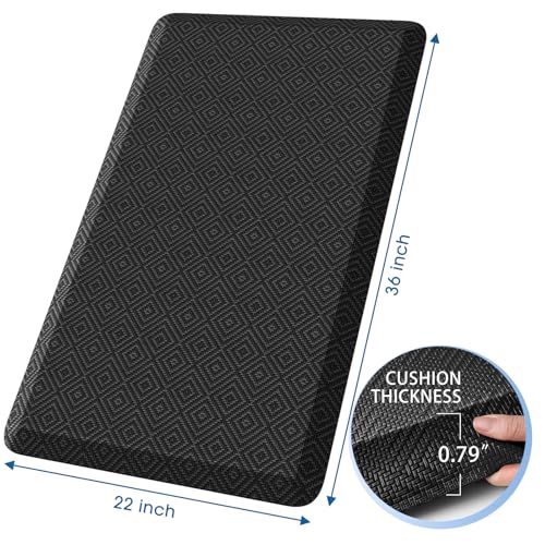 Mattitude 4/5 Inch Thick Kitchen Mat Cushioned Anti-Fatigue Floor Mat Water Resistant Non-Slip Mats and Rugs Standing and Comfort Desk Mats for House Sink Office Laundry (Black, 22"x36") - color: Black, size: 36"L x 22"W x 0.8"Th