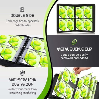 Trading Card Binder 4 Pocket,400 Pocket Card Collection Binder with 50 Removable Sleeves,PU Waterproof Top Card Book,3-Ring Zipper Collectible Trading Card Album for MTG/TCG/Card Holder Gift（(Leaf） - color: Leaf, size: Small