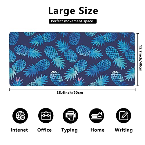 Watercolor Vintage Pineapple Extended Gaming Mouse Pad Large Desk Mat with Non-Slip Rubber Base and Stitched Edges,Keyboard Mouse Mat Desk Pad for Work,Game,Office,Home 35.4 * 15.7 Inch - color: Watercolor Vintage Pineapple