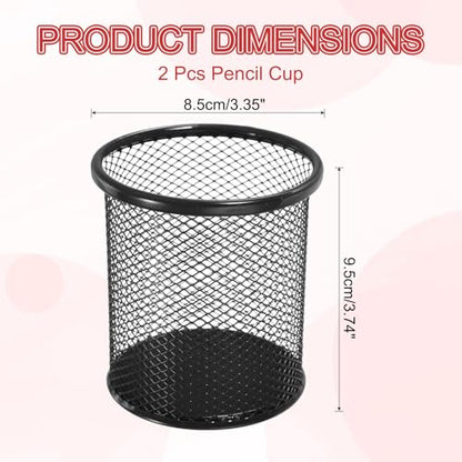 uxcell 2Pcs Mesh Pencil Holder, Metal Pen Cup Desk Organizer Makeup Brush Cup Holder for Home, Office, Classroom(Black) - color: Black