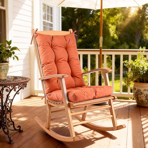 Rocking Chair Cushion with Ties Non-Slip Outdoor Rocking Chair Cushion Set Waterproof Fade-Resistant Porch Garden Patio Glider Rocker Cushions - color: Outdoor Orange