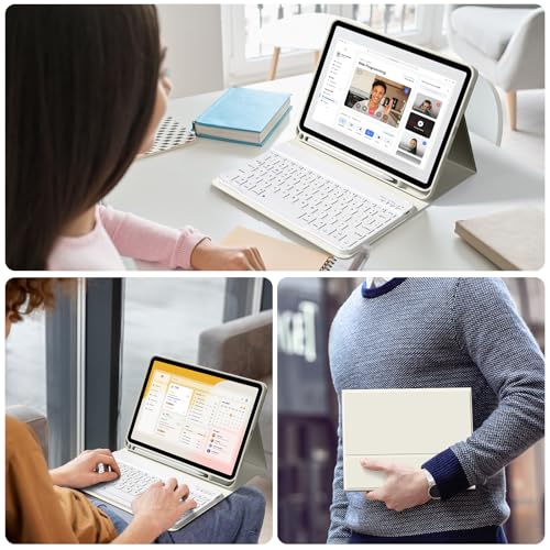 Keyboard Case for iPad (A16) 11th Gen 11 Inch 2025, iPad 10th Generation 10.9 inch 2022 with Pencil Holder, Wireless Keyboard and Slim Lightweight Soft Cover Auto Wake/Sleep, Cream White - color: Cream White