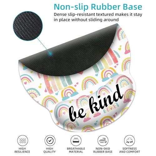 Ergonomic Mouse Pad with Wrist Support,Inspirational Be Kind Rainbow Mouse Pad with Wrist Rest,Relieve Wrist Pain Mousepad Non-Slip Rubber Base,Mouse Pads for Desk,Computers,Laptop,Office,Accessories - color: Inspirational Be Kind Rainbow