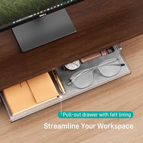 Dual Monitor Stand 43 Inch Extra Large Monitor Riser for Desk, Acrylic Clear Legs Desk Organizer Shelf with Felt Lining Storage Drawer, Compatible with Computer Laptop PC Printer Flat Screen TV