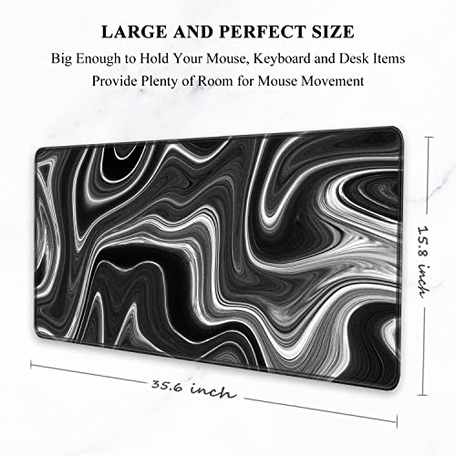 Auhoahsil Large Gaming Mouse Pad, Fluid Art Style XXL 35.4 x 15.7 in Desk Pad Stitched Non-Slip Rubber Long Computer Mousepad Thin Extended Full Size Desk Mat for Desktop Laptop Wireless Mice, Black - color: 13 Abstract Contour, size: 35.5L x 15.7W inches