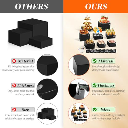 8Pcs Black Acrylic Buffet Risers with Mini Sign and Marker, Black Acrylic Risers for Party Catering Dessert Jewelry Collectibles with Hollow Bottoms Nesting Cube Box (9.5" 9" 8" 7.5" 6.8" 6" 5" 5") - color: 9.5"9" 8" 7.5" 6.8" 6" 5" 5"