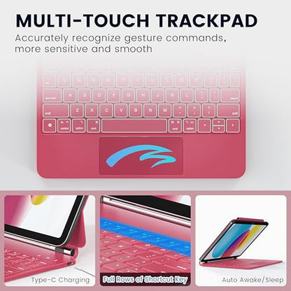 RAYMCRAFT for iPad 11th(A16, 2025)/10th Generation Case with Keyboard, Magic Keyboard 2022, Springy Backlit Keys, Stain-Resistant Surface, Multi-Touch Trackpad, Hot Pink - color: Hot Pink