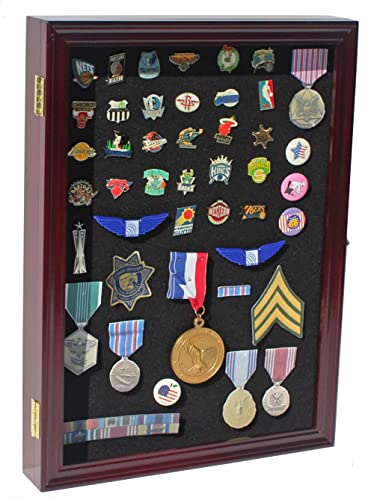 Large 19 X 14 Pin Display Case Medal Shadow Box with 98% UV Protection for Military Medals, Beach Tags, Jewelry Pins, Pin Gift, Insignia Ribbons, Pin Collectibles Cherry Finish - color: Large - Cherry Finish