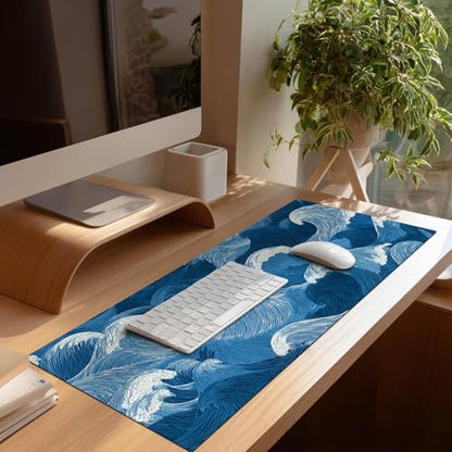 HOMETITUTE Ocean Wave Line Art XL Mouse Pad Gaming Mousepad 31.5x11.8 Inch Non-Slip Keyboard Desktop Protector Mat Diatomite Large Mouse Pad for Home and Office Desk Accessories - color: Ocean Wave Line Art