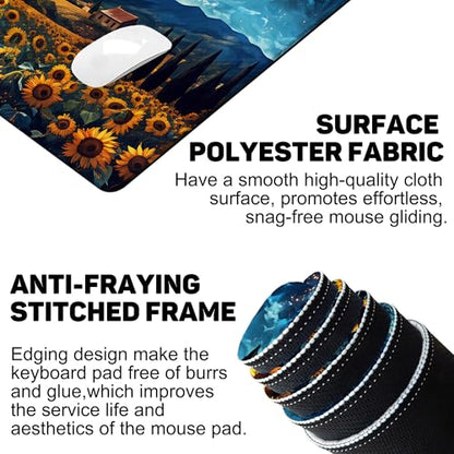 Sunflowers Under A Starry Night Sky Gaming Mouse Pad Large Desk Mat Extended Keyboard Anime Mousepad with Non-Slip Base and Stitched Edge for Desk Home Office Gaming,31.5 x 11.8 Inch - color: Sunflowers under A Starry Night Sky, size: 11.8*31.5inch