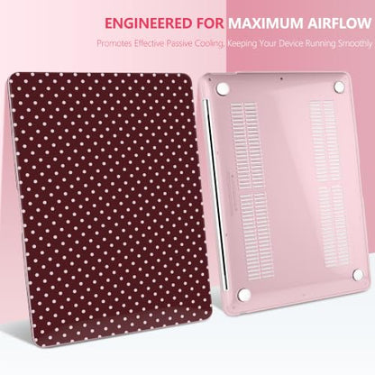 DONGKE Case for MacBook Air 13 Inch (2021-2018 Models A2337 M1/A2179/A1932), Burgundy Polka Dots Hard Shell Case with Keyboard Protector, Compatible with Retina Display and Touch ID - color: Burgundy Polka Dots