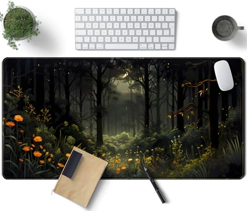Dark Forest Desk Mat Mouse pad, Green Nature Deskmat XXL Large Extended Aesthetic Plant Mousepad Gaming Desk Pad, Big Laptop Computer Keyboard and Mouse Mat for Women Office Desk Decor 31.5x15.7 in - color: Dark Forest