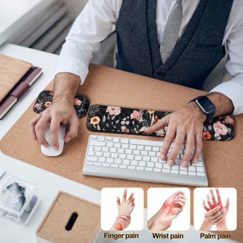 Keyboard Wrist Rest Mouse Wrist Support, Memory Foam Wrist Rest Pad for Computer Laptop, Ergonomic Wrist Cushion Support for Typing Pain Relief, Gaming Home Office, Flower Black - color: Flower Black