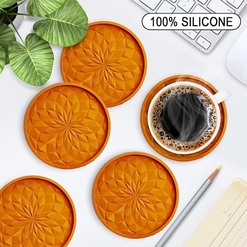 ME.FAN Silicone Coasters with Holder,[6 Pack] Drinking Coasters - Cup Mat for Hot or Cold Drinks, Thickened, Non-Slip, Non-stick,Deep Tray Orange - color: Orange