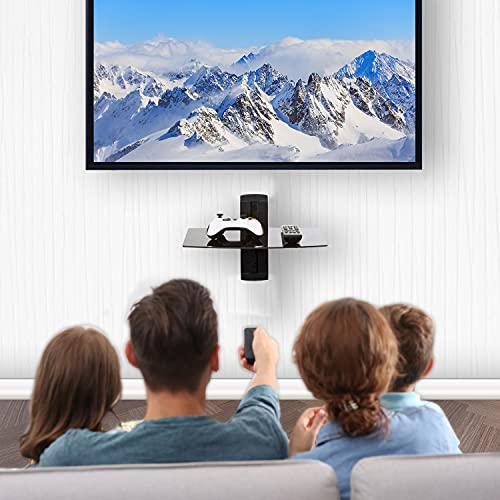 WALI Floating TV Shelf, 1 Tier Glass Projector Shelf for DVD Players, Routers, Game Consoles, Cable Boxes, Living Room Decor, Wall Mount Shelves Hold Up to 17.6lbs (CS201B), 1-Shelf, Black - color: Glass Black, size: 15 x 11 Inch