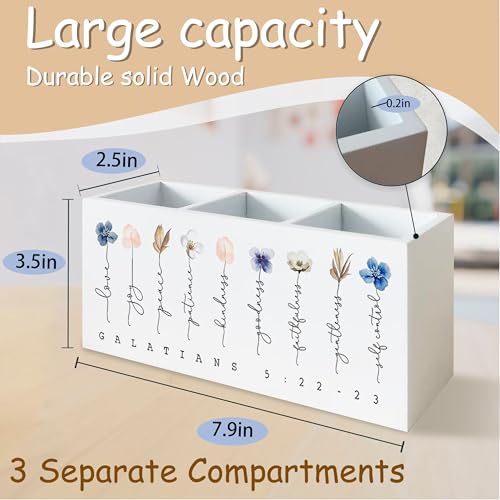 Christian Pen Holder for Office Desk, Religious Christian Gifts for Women, Floral Boho Christian Bible Verses Wooden Pen Pencil Holder Organizer for Home Office Desk Accessories - color: white