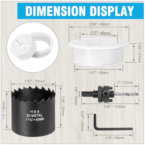 2" White Desk Grommet, JTemgle Flexible Cable Grommet with Bi-Metal Hole Saw Plastic Cable Hole Cover Wire Organizer Caps Desktop Cord Management for Home Office TV Stands Tabletops, 7 Pieces - color: White