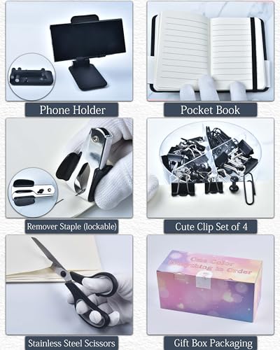 LXEVIHK 20Pcs Black Desk Organizers and Accessories With Mesh Desk Organizer and 360°Rotating Pen Holder and a Lot of Office Black Office Supplies Beautifully Presented in a Gift Box - color: black