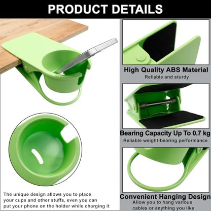 Jiozermi Drinking Cup Holder Clip, Desk Drink Holder Clip Adirondack Chair Cup Holder with Clip Cup Clip Holder for Water Drink Beverage Soda Coffee Mug(Green) - color: Green
