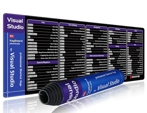 excovip Visual Studio Commands Shortcuts Mouse Pad -80x30x0.2 cm Extended Large Cheat Sheet Mousepad PC Office Spreadsheet Keyboard Mouse Mat Non-Slip Stitched Edge 0364 - color: For Visual Studio
