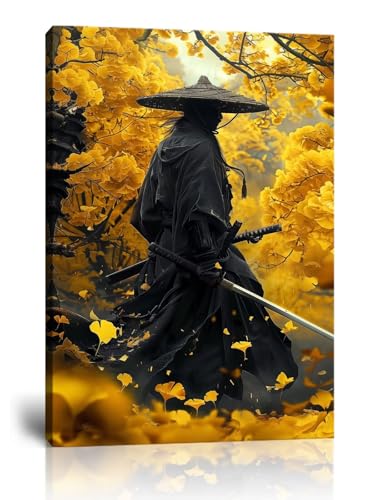 Bushido Wall Art for Living Room Bedroom - Japanese Samurai Wall Decor Samurai Picture Japanese Poster Canvas Framed Artwork Ready to Hang(12''W x 16''H) - color: samurai art-10, size: 12"L x 16"W