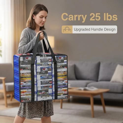 CD DVD Storage Bags, 4-Pack Clear Blu-ray Storage Bags with Zipper & Handles | Each Bag Holds 99 Blu-Ray, 64 DVD, 156 CD Cases | Media & Video Game Storage Organizer for VHS, Discs - size: 4 Pack