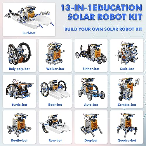 Bottleboom STEM 13-in-1 Education Solar Power Robots Toys for Boys Age 8-12, Educational Toy Science Kits for Kids Experiment Robotics Set Birthday Gifts for 8 9 10 11 12 Years Old - color: Blue Gray