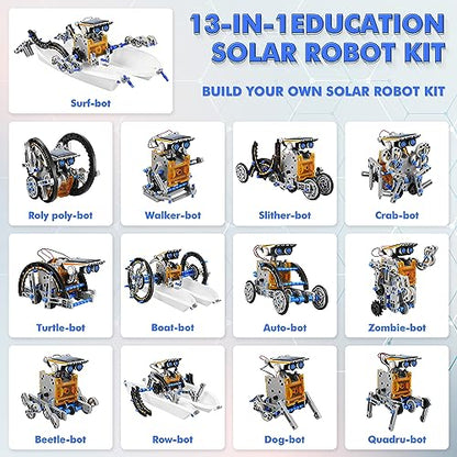 Bottleboom STEM 13-in-1 Education Solar Power Robots Toys for Boys Age 8-12, Educational Toy Science Kits for Kids Experiment Robotics Set Birthday Gifts for 8 9 10 11 12 Years Old - color: Blue Gray