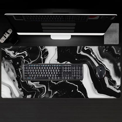 Marble Large Gaming Desk Mat,Rubber Non-Slip Black and White Mouse Pad,31.5x11.8x0.12in Extended Abstract Mousepad,Game Lover Mice Pads Gifts,Office Home Deskmat Decor - color: Marble