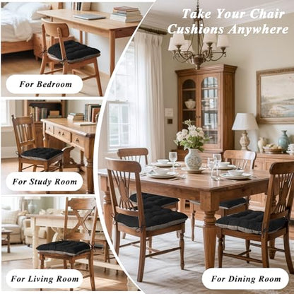 Chair Cushions for Dining Chairs Set of 4 Durable D-Shaped Seat Cushions with Non-Slip Backing Secure Ties Thick Cozy Seat Pad for Kitchen Dining Room Office(18x16.5x3in Black) - color: Black