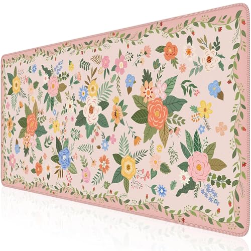 HAOCOO Large Pink Mouse Pad, Waterproof Cute Keyboard Mat, Non-Slip Desk Mat for Cubicle, 35.4" x 15.7" Desktop Mat with Stitched Edges, Girly Desk Organizers & Accessories for Women - color: D-pink, size: 35.4" x 15.7"