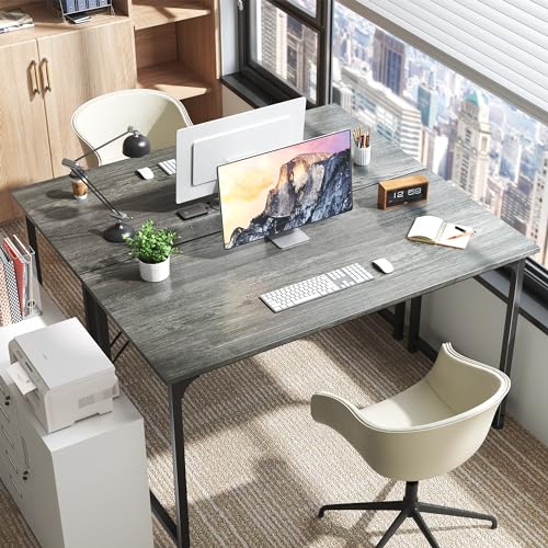 Huuger Computer Desk, 55 Inch Home Office Desk, Gaming Writing Work from Home Study Desk, Large Legroom, Sturdy Metal Frame, Modern Simple, Grey - color: Grey, size: 54inch