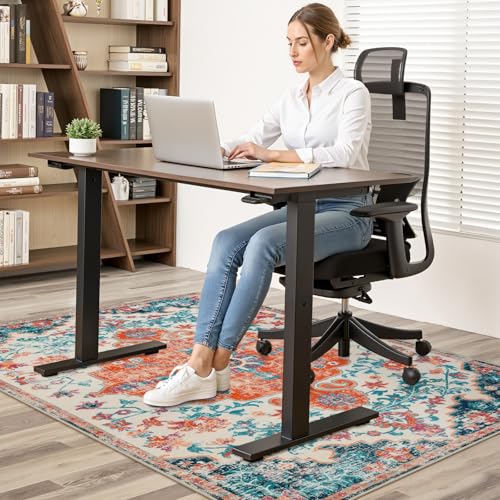 Anidaroel 48"x60" Office Chair Mat for Hardwood Floor, Desk Chair Mats for Hard Floors, Office Rug for Rolling Chair, Easy Glide Desk Floor Mat, Computer Gaming Chair Mat, Orange/Multi - color: Orange/Multi, size: 48"x60"