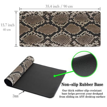 Gaming Mouse Pad Desk Accessories Kit, Keyboard Pad Big Mouse Pads, Desktop Computer Mat Non-Slip Rubber Base Waterproof with Stitched Edges, 35.4 X 15.7 inch for Work/Game/Office/Home - color: Snake Skin Texture