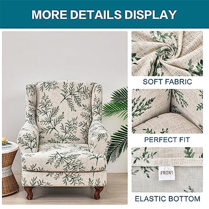 KRFOONN Stretch Wing Chair Slipcovers Printed 2 Piece Wingback Chair Covers Soft Spandex Wingback Armchair Slipcover Furniture Protector Chair Covers for Living Room Wingback Chair, T1 - color: Color T1