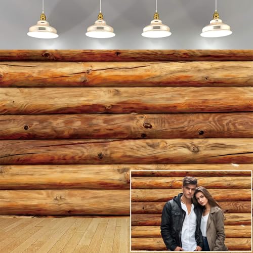 7x5ft Wooden Backdrop Brown Rustic Wood Backdrops for Photography Cabin Log Background Round Timber Texture Wood Backdrop Baby Shower Wedding Party Decorations Photo Props - color: Russet, size: 7x5ft